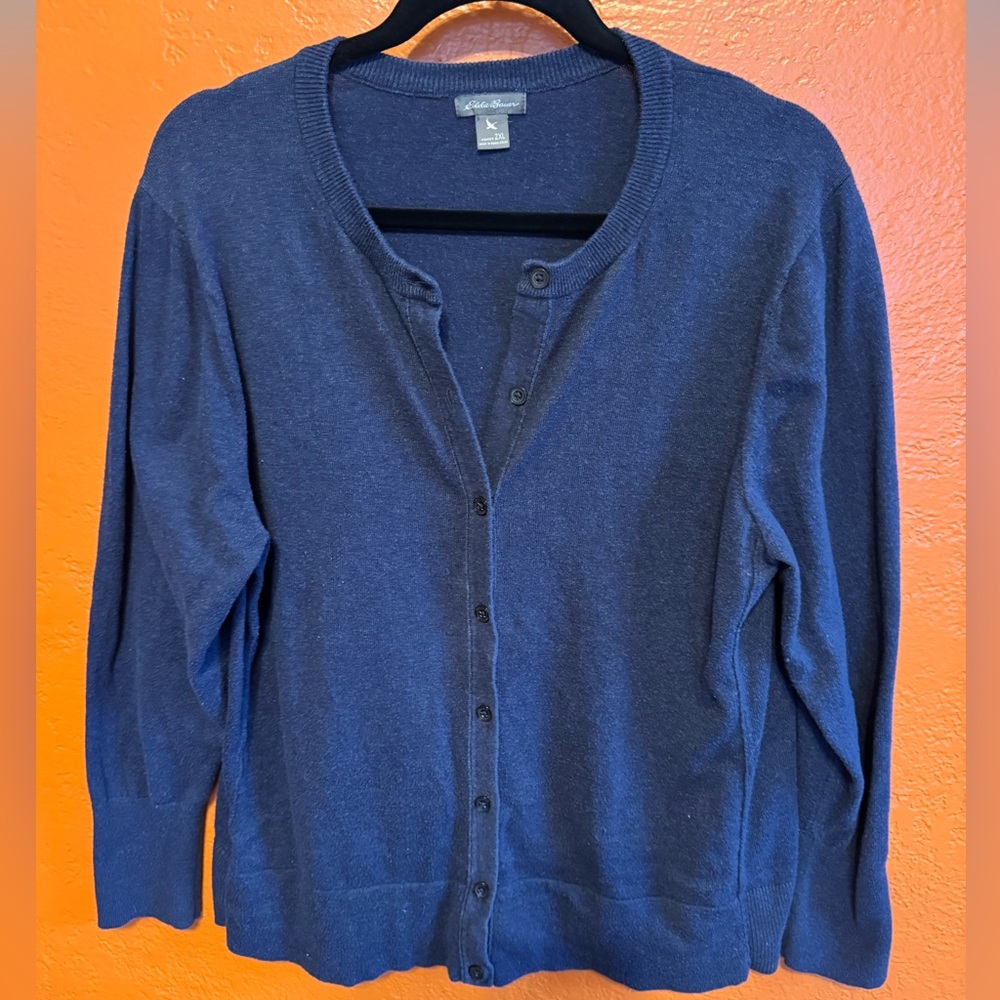 Eddie Bauer 2XL Cardigan button front sweater NAVY